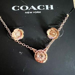 NEW NEVER WORN Coach New York “rose gold” earring and necklace set